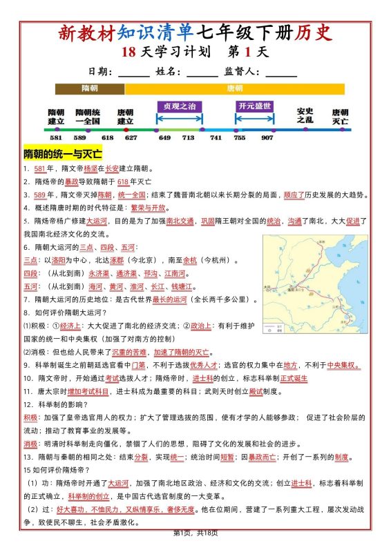 初中历史《知识清单-18天学习计划》人教7下-极享资源 - 极致畅享全网精选资源