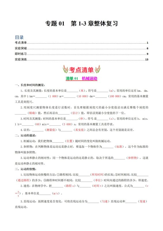 初中物理《期末复习-考点大串讲》人教版-极享资源 - 极致畅享全网精选资源