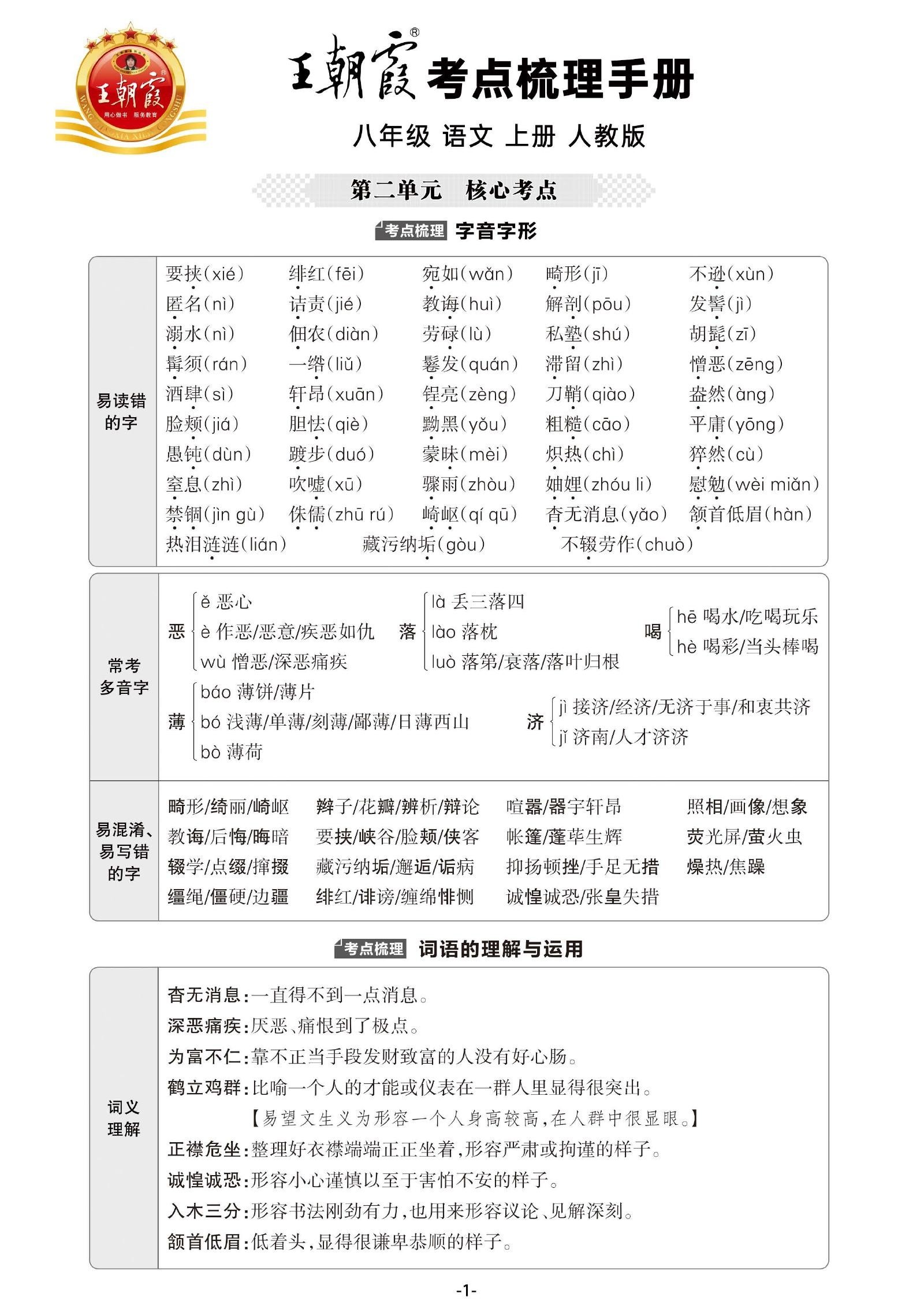 初中语文《王朝霞 考点梳理手册》 03