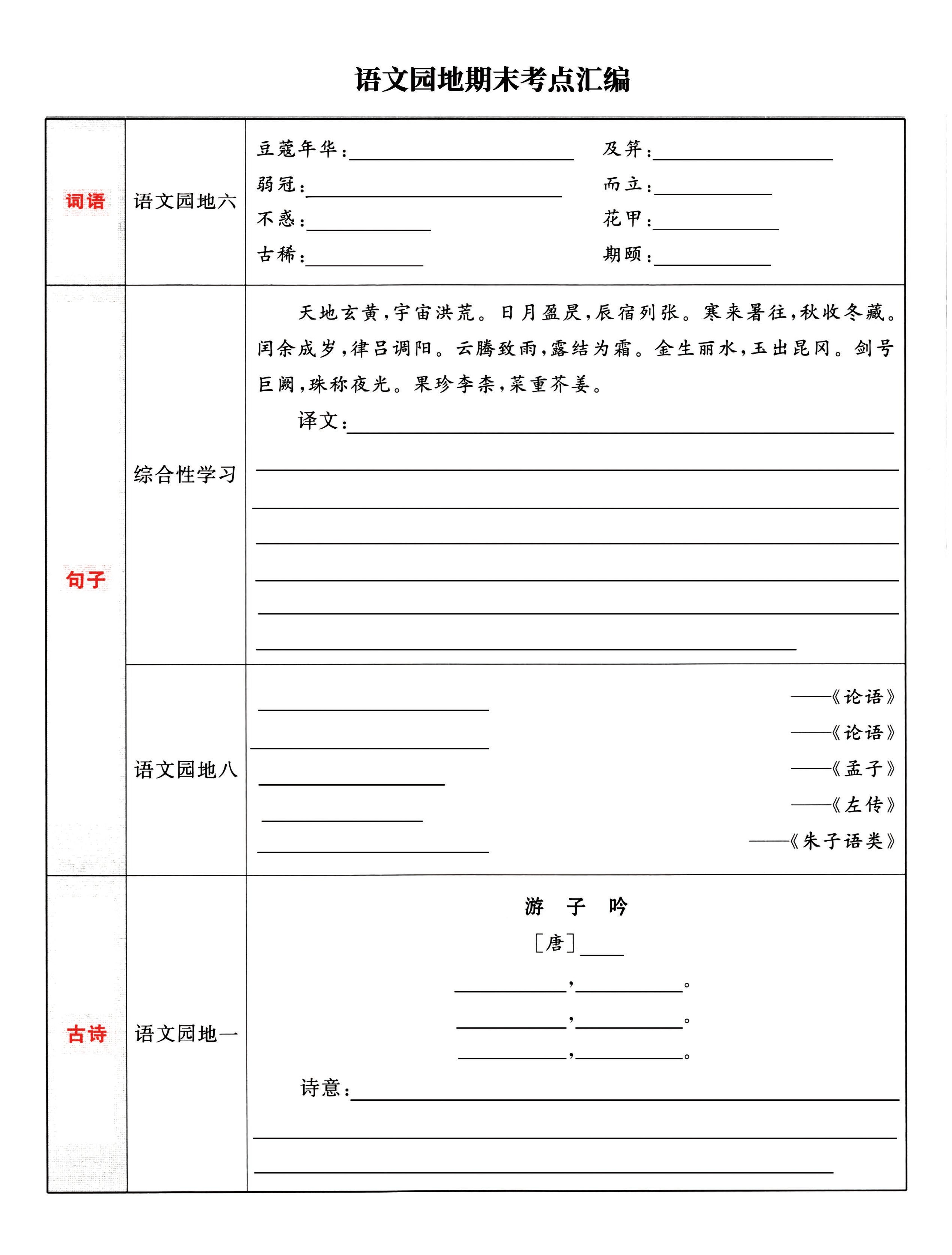 五下语文《语文园地》期末考点汇编，附配套习题和默写集训 - 极享资源 - 极致畅享全网精选资源-极享资源 - 极致畅享全网精选资源